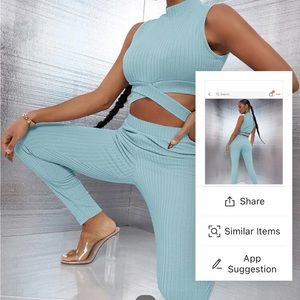 SHEIN | Solid Mock Neck Criss Cross Rib-knit Tank Top & Leggings Set